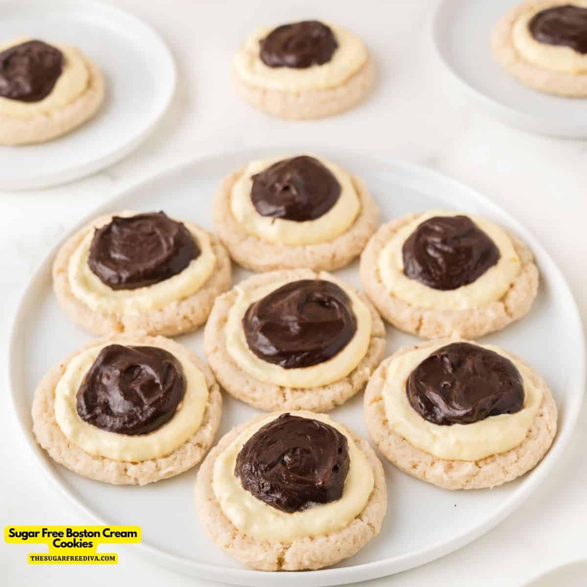 Sugar Free Boston Cream Cookies, a delicious no added sugar recipe for a soft cookie base topped with Vanilla Cream and Chocolate.