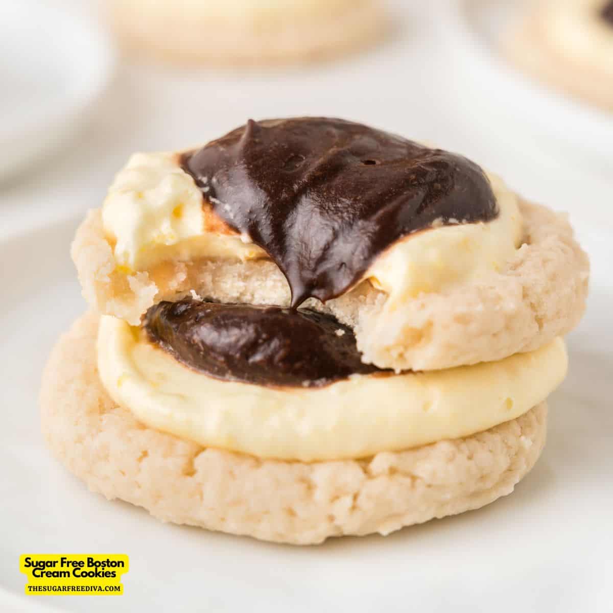 Sugar Free Boston Cream Cookies, a delicious no added sugar recipe for a soft cookie base topped with Vanilla Cream and Chocolate.