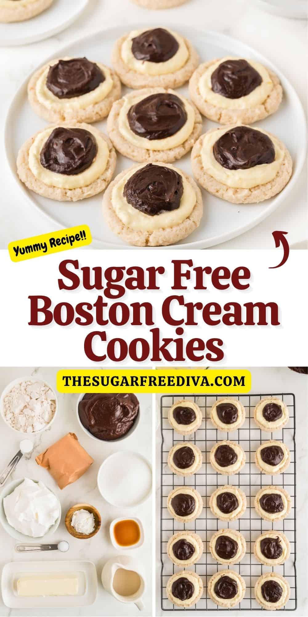 Sugar Free Boston Cream Cookies, a delicious no added sugar recipe for a soft cookie base topped with Vanilla Cream and Chocolate.