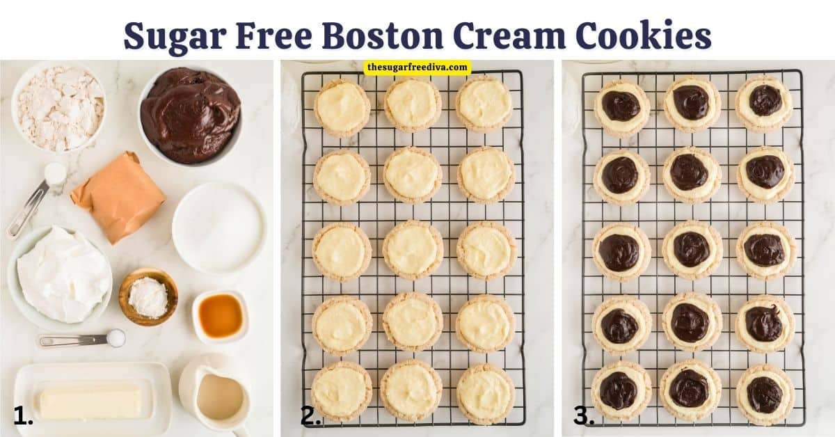 Sugar Free Boston Cream Cookies, a delicious no added sugar recipe for a soft cookie base topped with Vanilla Cream and Chocolate.
