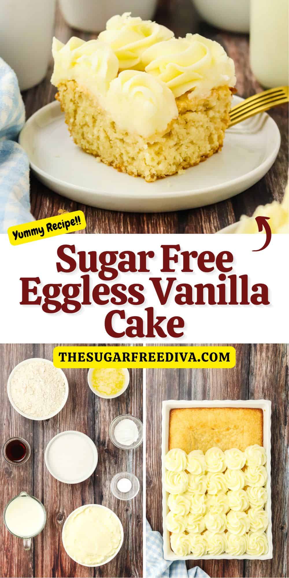 Sugar Free Eggless Vanilla Cake, a delicious no added sugar dessert recipe for a moist and fluffy cake that is easy to make.