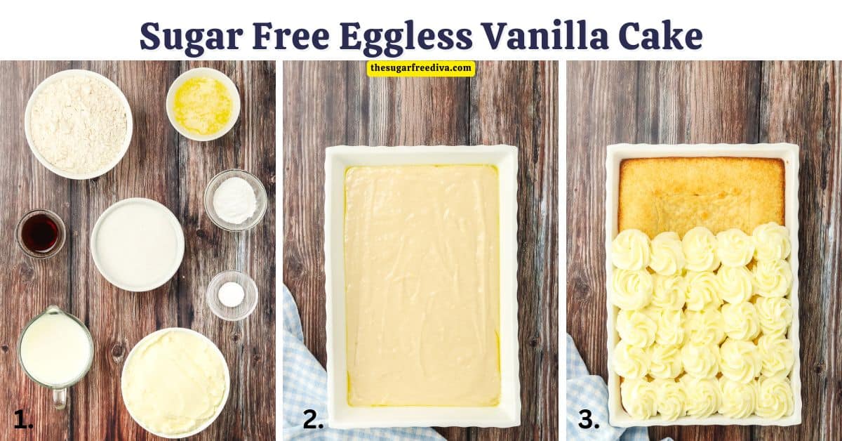 Sugar Free Eggless Vanilla Cake, a delicious no added sugar dessert recipe for a moist and fluffy cake that is easy to make.