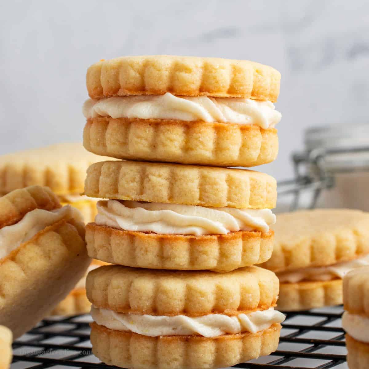 Sugar Free Lemon Sandwich Cookies, a delicious no added sugar dessert recipe featuring a creamy filling between two buttery lemon cookies.