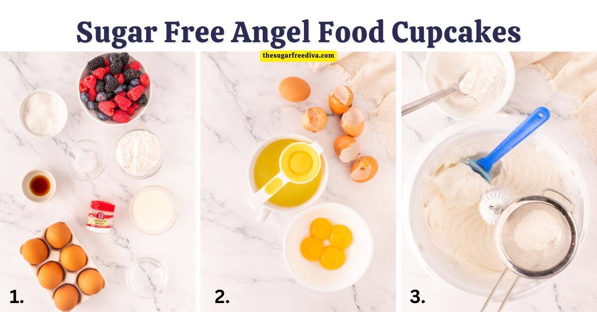 Sugar Free Angel Food Cake, a delicious no added sugar recipe for an airy sponge cake or cupcakes made without added fat or sugar.