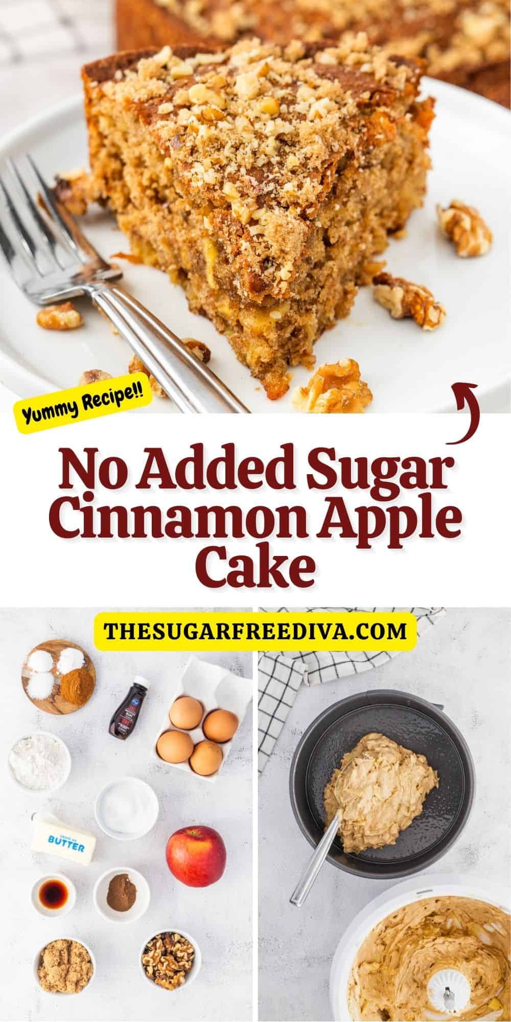 No Added Sugar Cinnamon Apple Cake, a delicious sugar free dessert recipe for a moist and flavorful cake made from scratch.