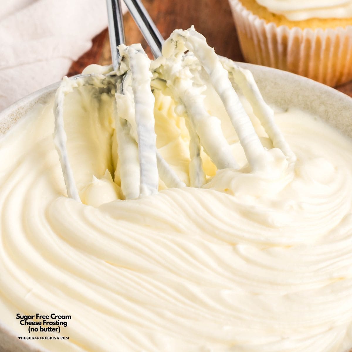 Sugar Free Cream Cheese Frosting  (no butter), a simple and delicious no added sugar frosting recipe made with just four ingredients.