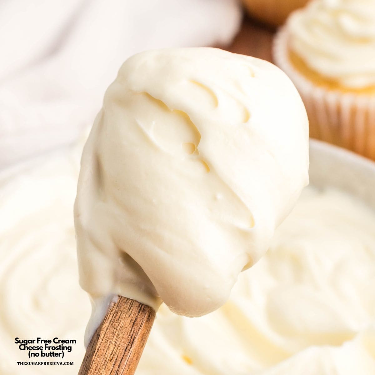 Sugar Free Cream Cheese Frosting  (no butter), a simple and delicious no added sugar frosting recipe made with just four ingredients.