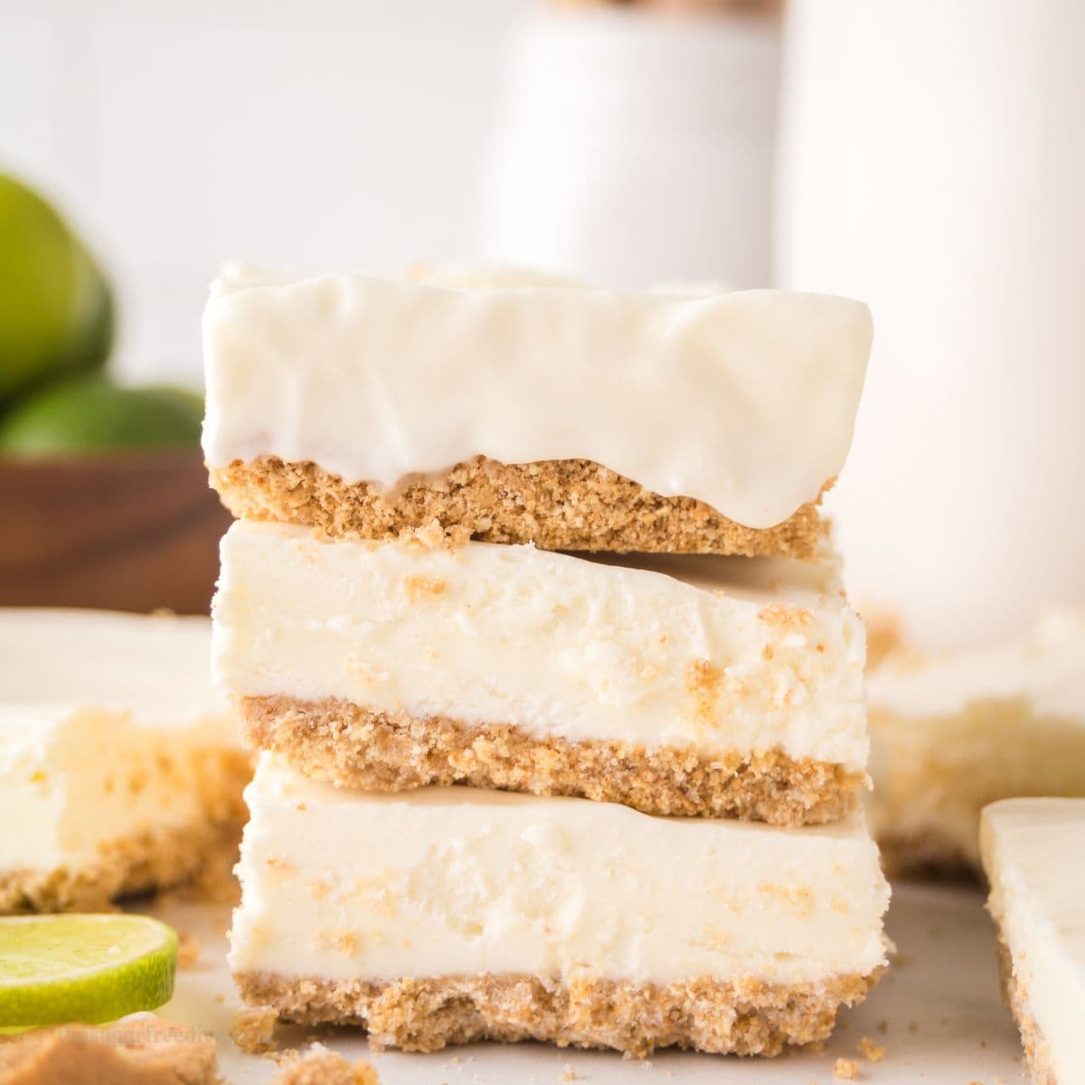 Sugar Free Frozen Key Lime Bars, a simple and delicious no bake dessert recipe made with lime juice and no added sugar.