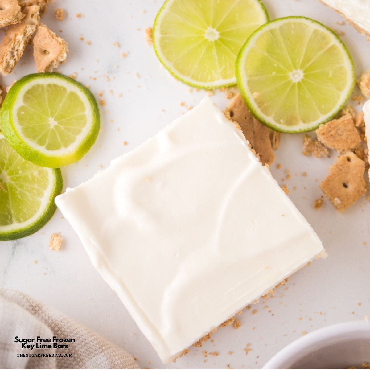 Sugar Free Frozen Key Lime Bars, a simple and delicious no bake dessert recipe made with lime juice and no added sugar.