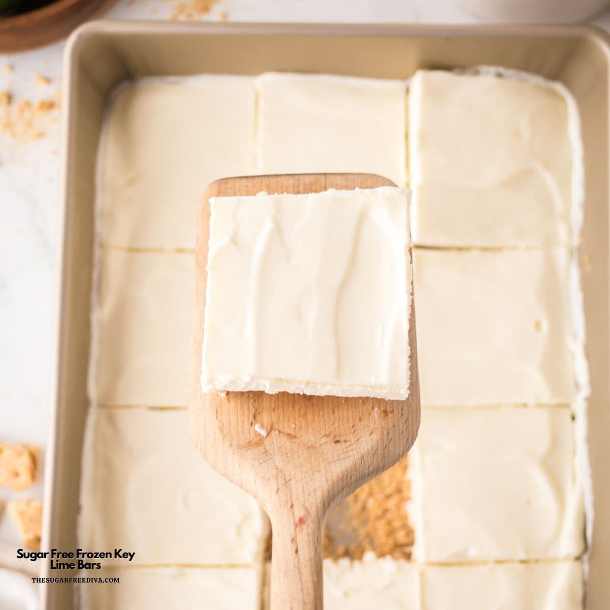 Sugar Free Frozen Key Lime Bars, a simple and delicious no bake dessert recipe made with lime juice and no added sugar.