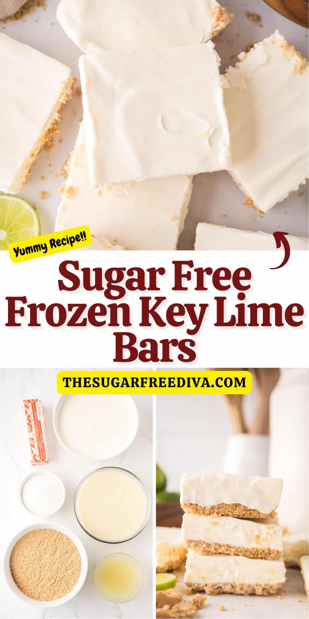 Sugar Free Frozen Key Lime Bars, a simple and delicious no bake dessert recipe made with lime juice and no added sugar.