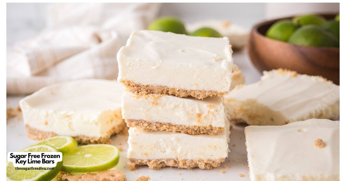 Sugar Free Frozen Key Lime Bars, a simple and delicious no bake dessert recipe made with lime juice and no added sugar.