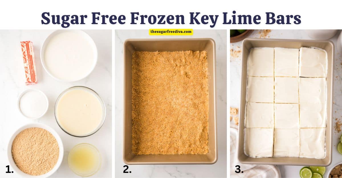 Sugar Free Frozen Key Lime Bars, a simple and delicious no bake dessert recipe made with lime juice and no added sugar.