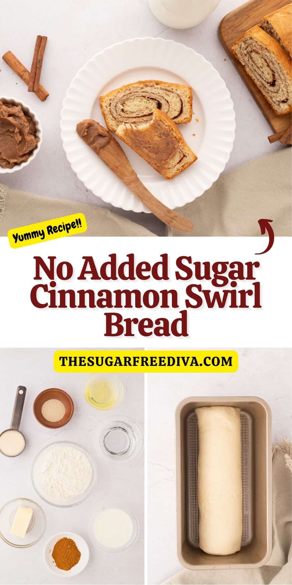 No Added Sugar Cinnamon Swirl Bread, a simple and mouthwateringly delicious homemade bread recipe made with no added sugar.