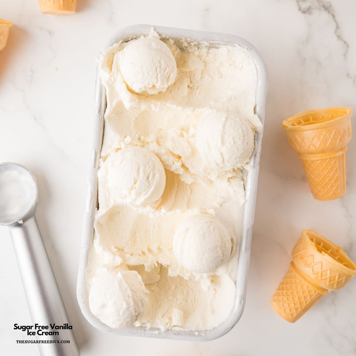 Sugar Free Vanilla Ice Cream, an easy dessert recipe using just five ingredients,  no churn, no added egg, no added sugar, ice cream. 