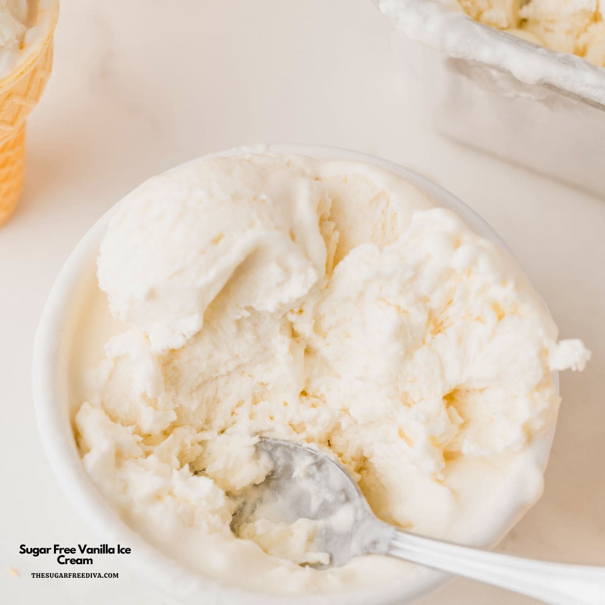 Sugar Free Vanilla Ice Cream, an easy dessert recipe using just five ingredients,  no churn, no added egg, no added sugar, ice cream. 