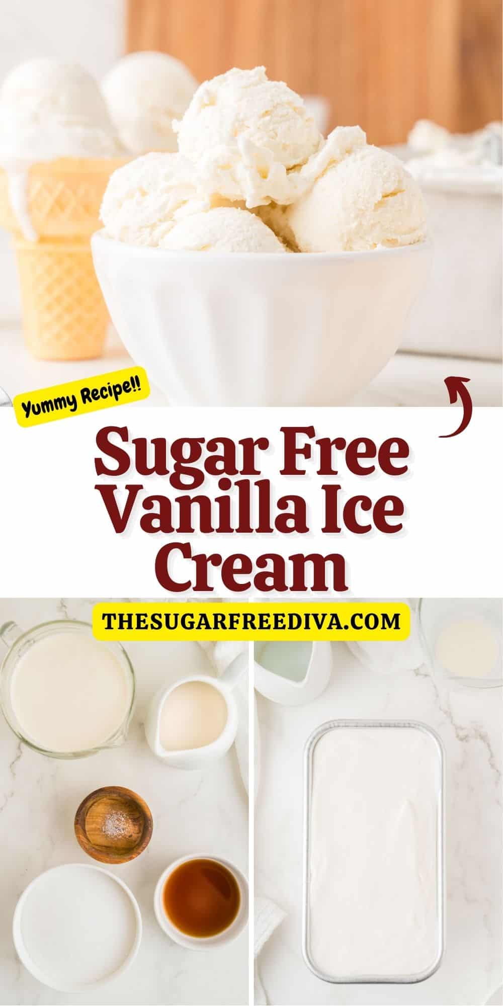 Sugar Free Vanilla Ice Cream, an easy dessert recipe using just five ingredients,  no churn, no added egg, no added sugar, ice cream. 