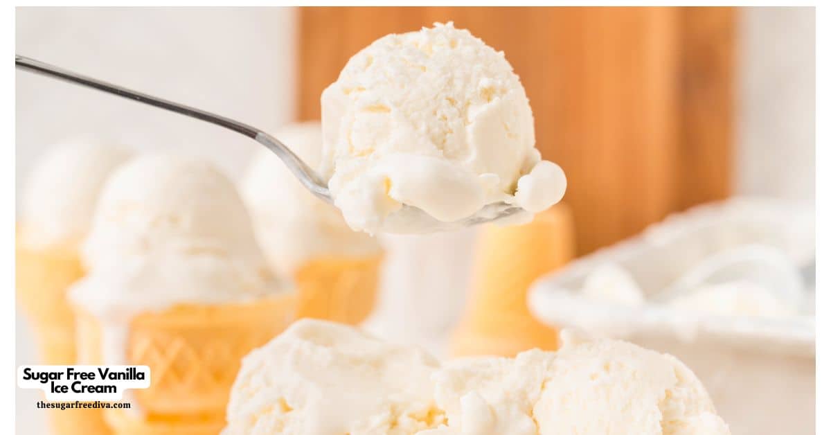 Sugar Free Vanilla Ice Cream, an easy dessert recipe using just five ingredients,  no churn, no added egg, no added sugar, ice cream. 
