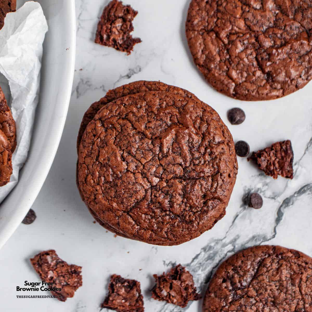 Sugar Free Brownie Cookies, a delicious no added sugar chocolate cookie recipe that tastes like a  irresistibly fudgy brownie.  