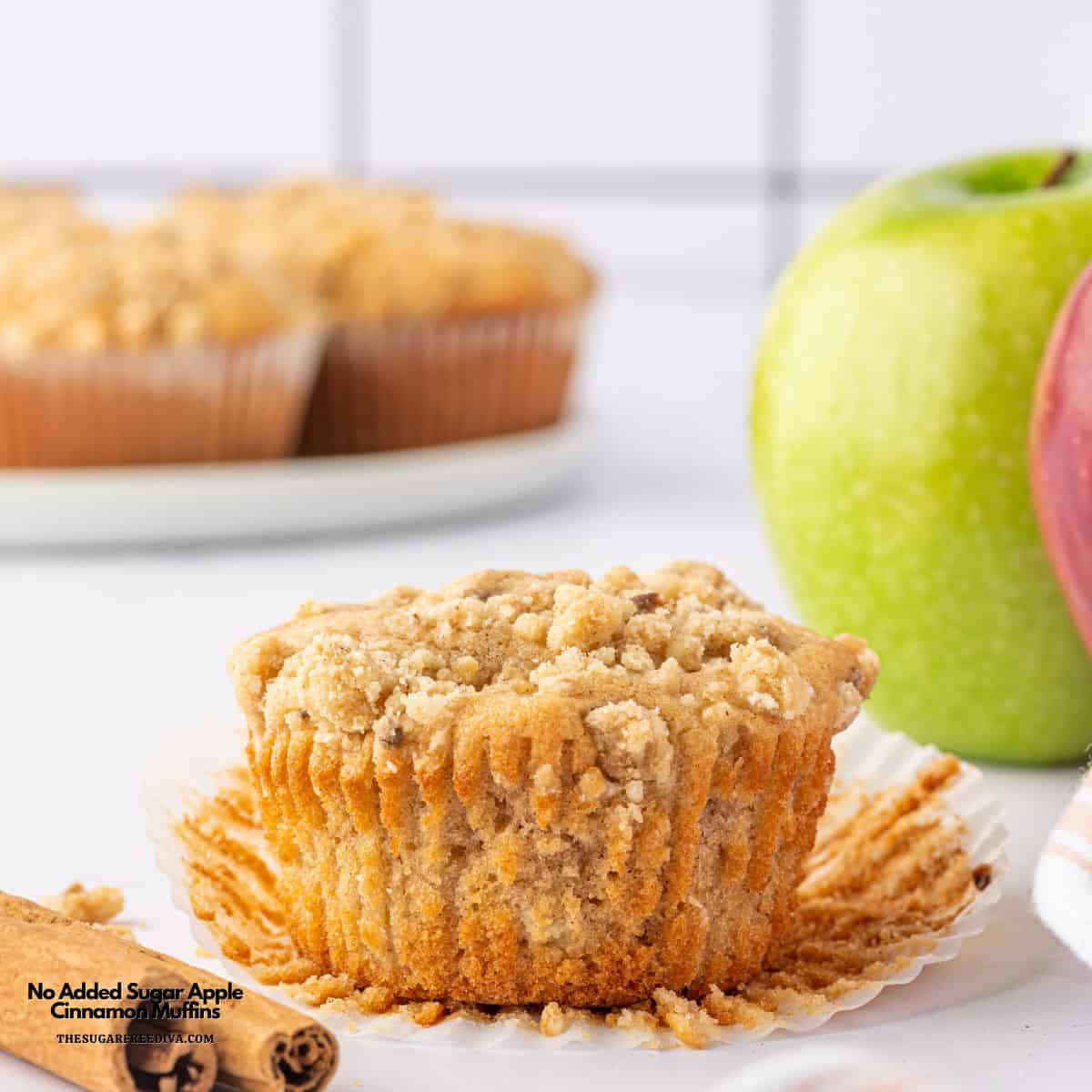 No Added Sugar Apple Cinnamon Muffins, a sugar free recipe featuring moist and tender muffins with a Streusel Topping.