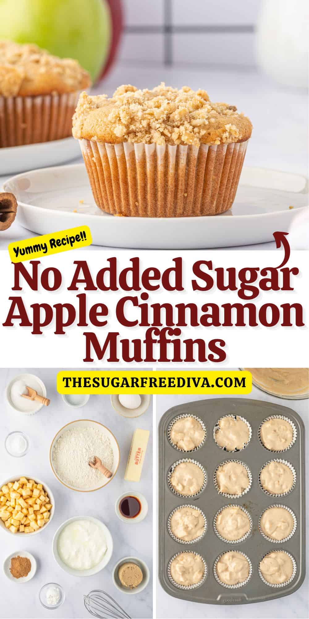 No Added Sugar Apple Cinnamon Muffins, a sugar free recipe featuring moist and tender muffins with a Streusel Topping.