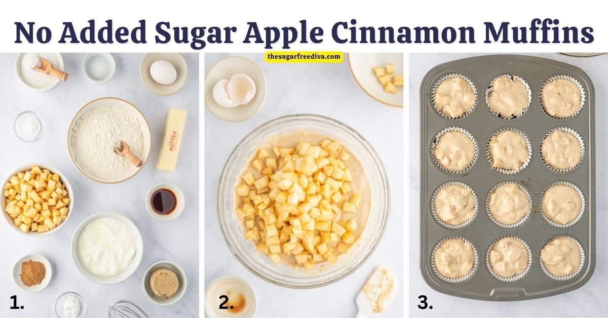 No Added Sugar Apple Cinnamon Muffins, a sugar free recipe featuring moist and tender muffins with a Streusel Topping.