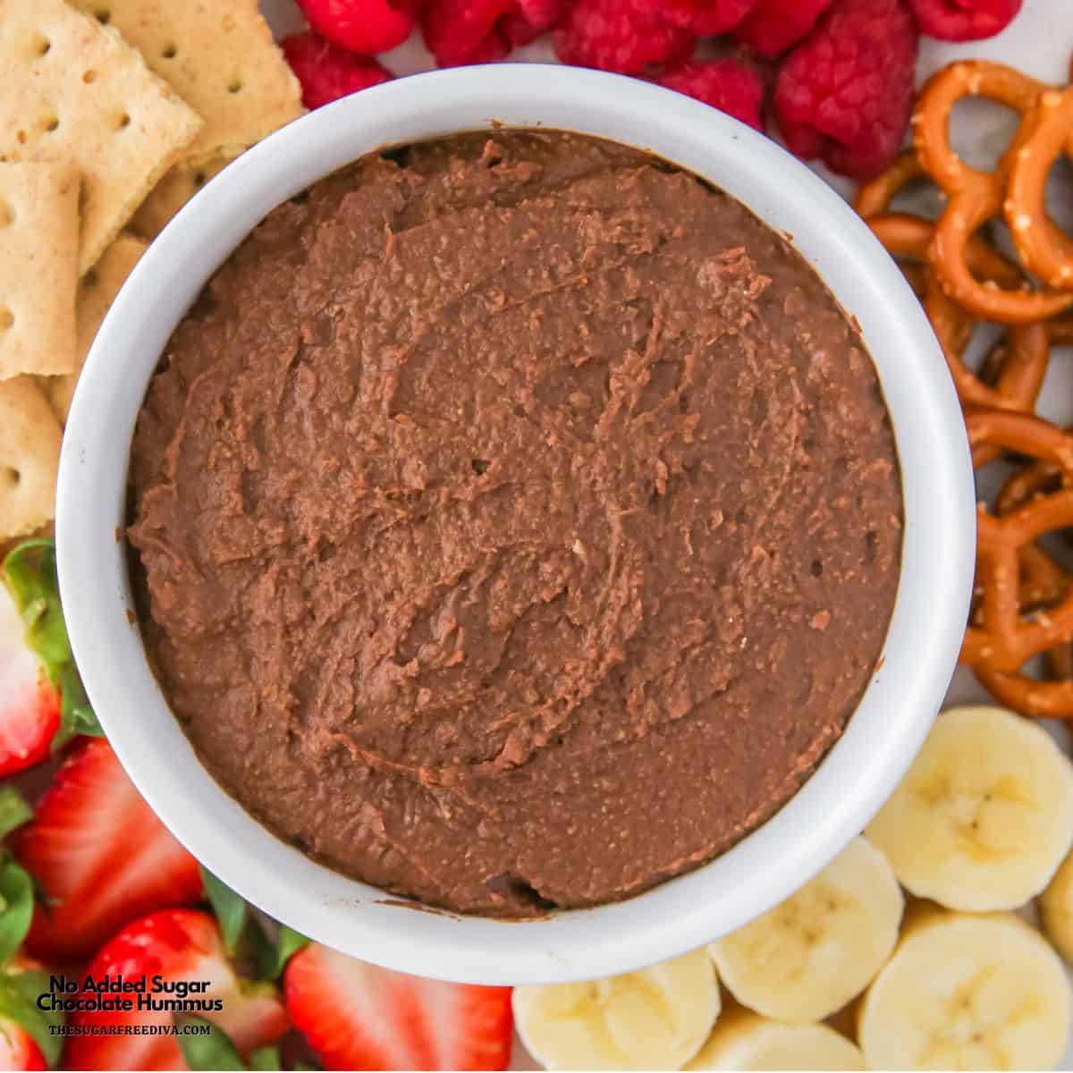 No AddeNo Added Sugar Chocolate Hummus, a simple five ingredient dessert recipe made with healthier ingredients in about five minutes.d Sugar Chocolate Hummus