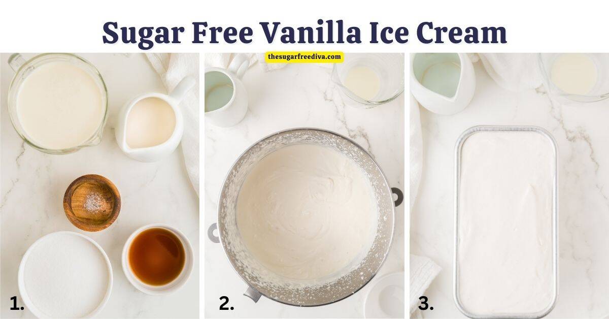 Sugar Free Vanilla Ice Cream, an easy dessert recipe using just five ingredients,  no churn, no added egg, no added sugar, ice cream. 