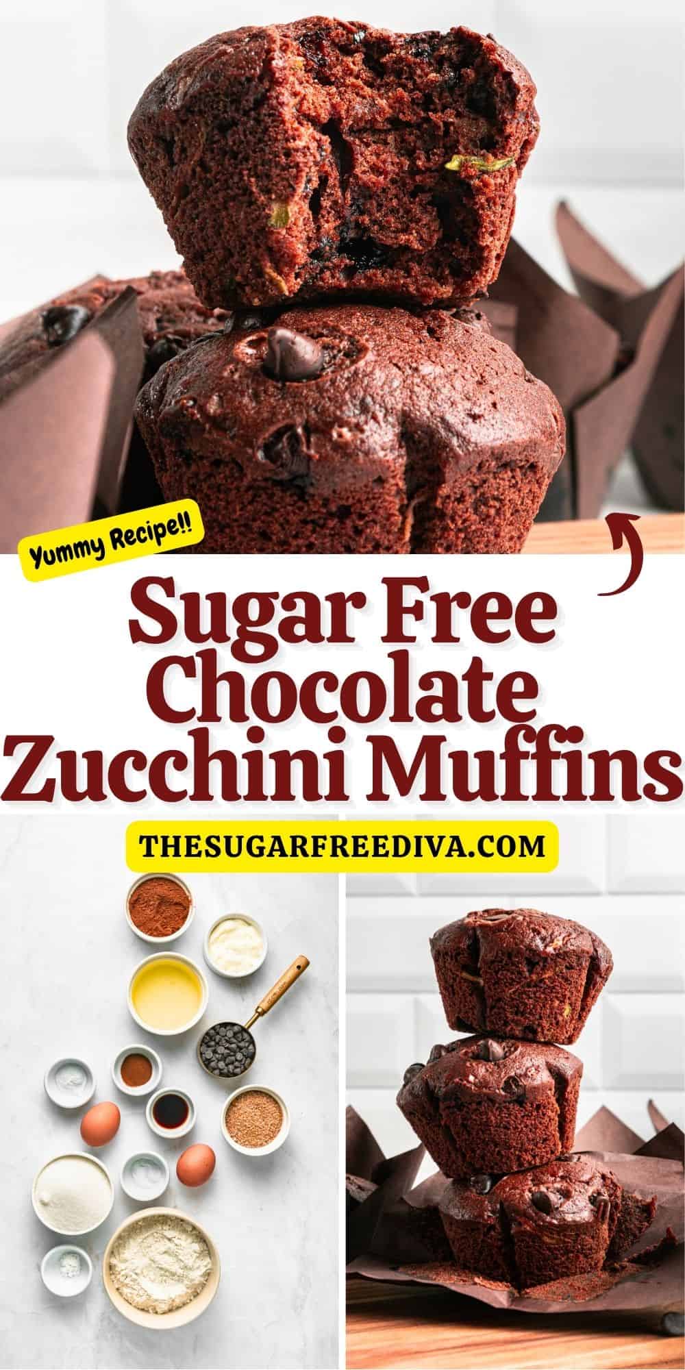 Sugar Free Chocolate Zucchini Muffins, a simple no added sugar recipe for double chocolate zucchini muffins made from scratch. 