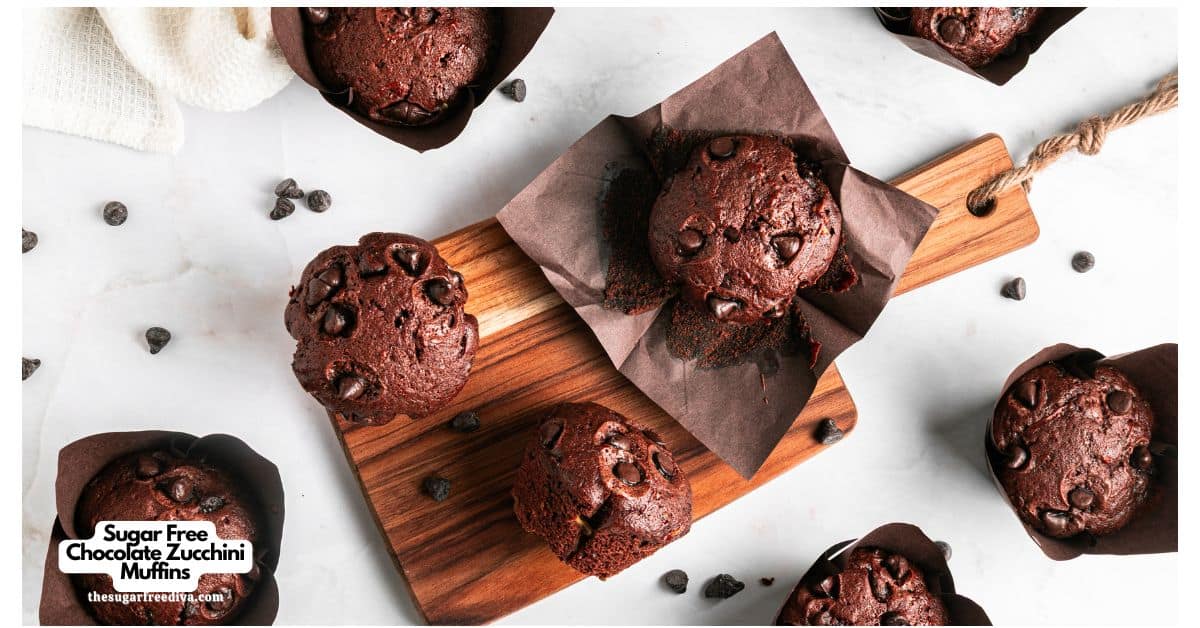 Sugar Free Chocolate Zucchini Muffins, a simple no added sugar recipe for double chocolate zucchini muffins made from scratch. 