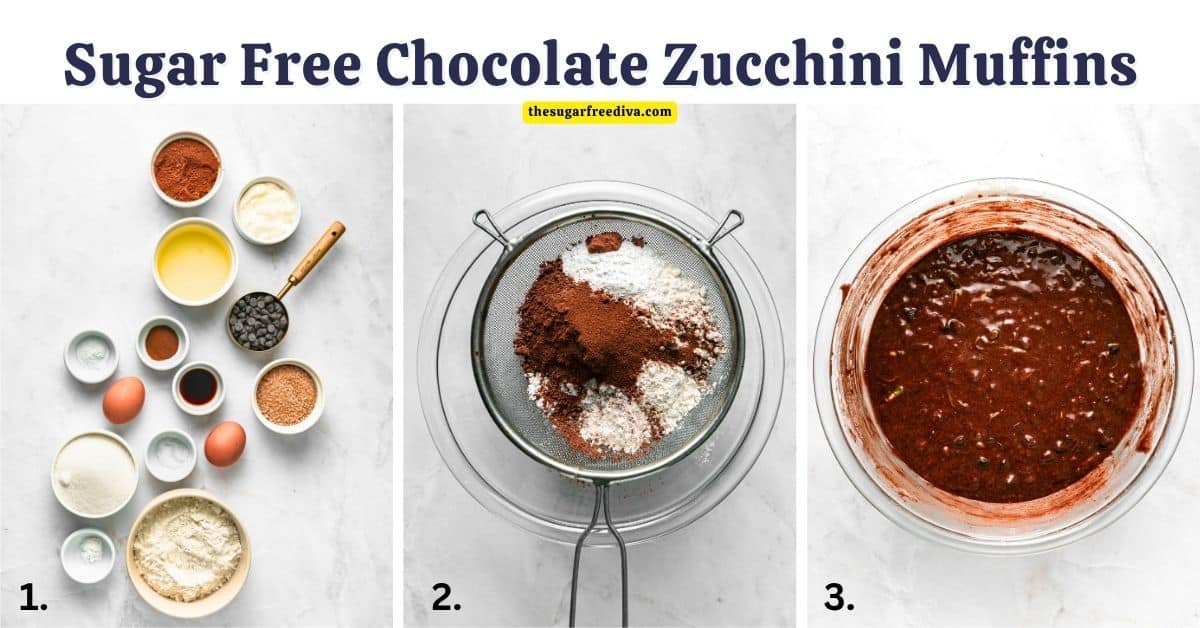 Sugar Free Chocolate Zucchini Muffins, a simple no added sugar recipe for double chocolate zucchini muffins made from scratch. 