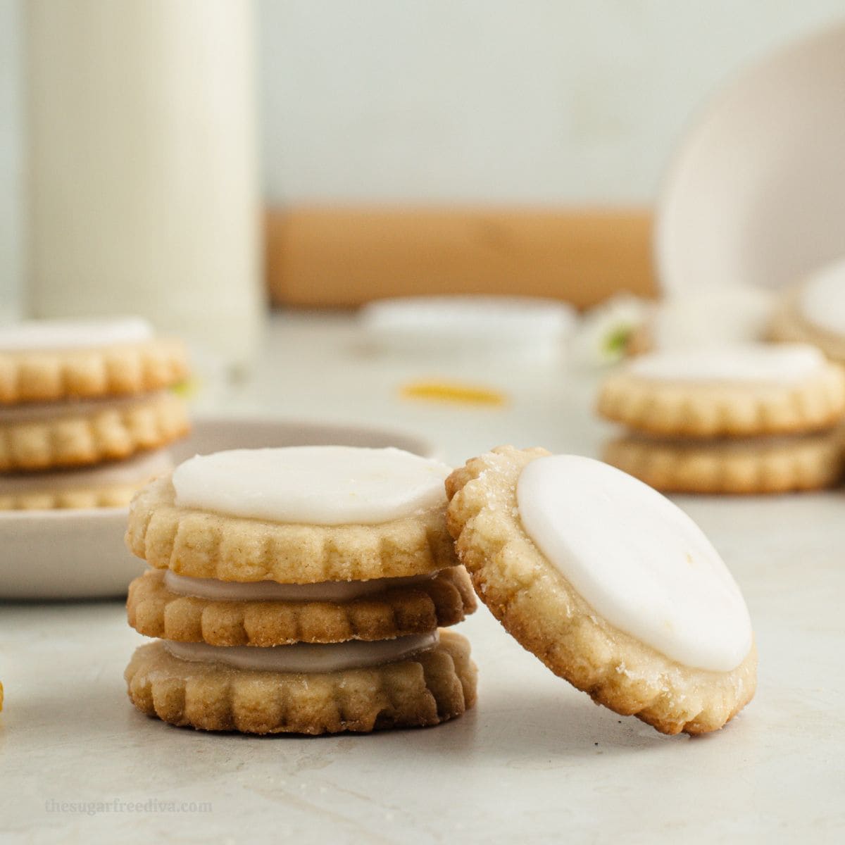 Sugar Free Lemon Shortbread Cookies, a delicious no added sugar recipe made for crisp buttery cookies topped with lemon icing 