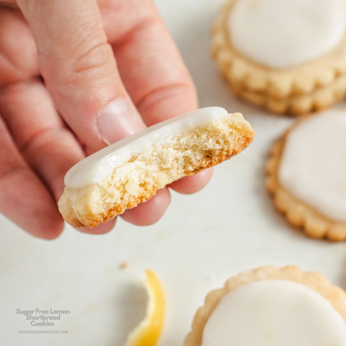 Sugar Free Lemon Shortbread Cookies, a delicious no added sugar recipe made for crisp buttery cookies topped with lemon icing 