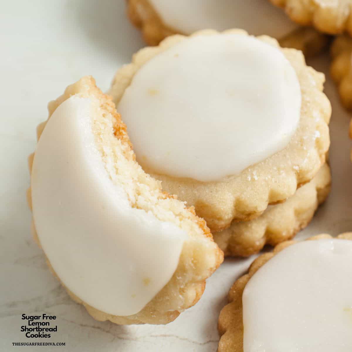 Sugar Free Lemon Shortbread Cookies, a delicious no added sugar recipe made for crisp buttery cookies topped with lemon icing 