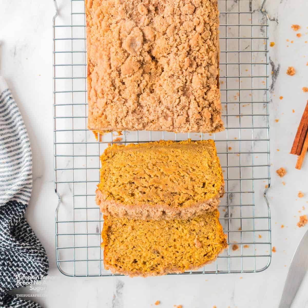 No Added Sugar Pumpkin Banana Bread , a moist and delicious quick bread recipe made with mashed bananas and  pumpkin puree. 