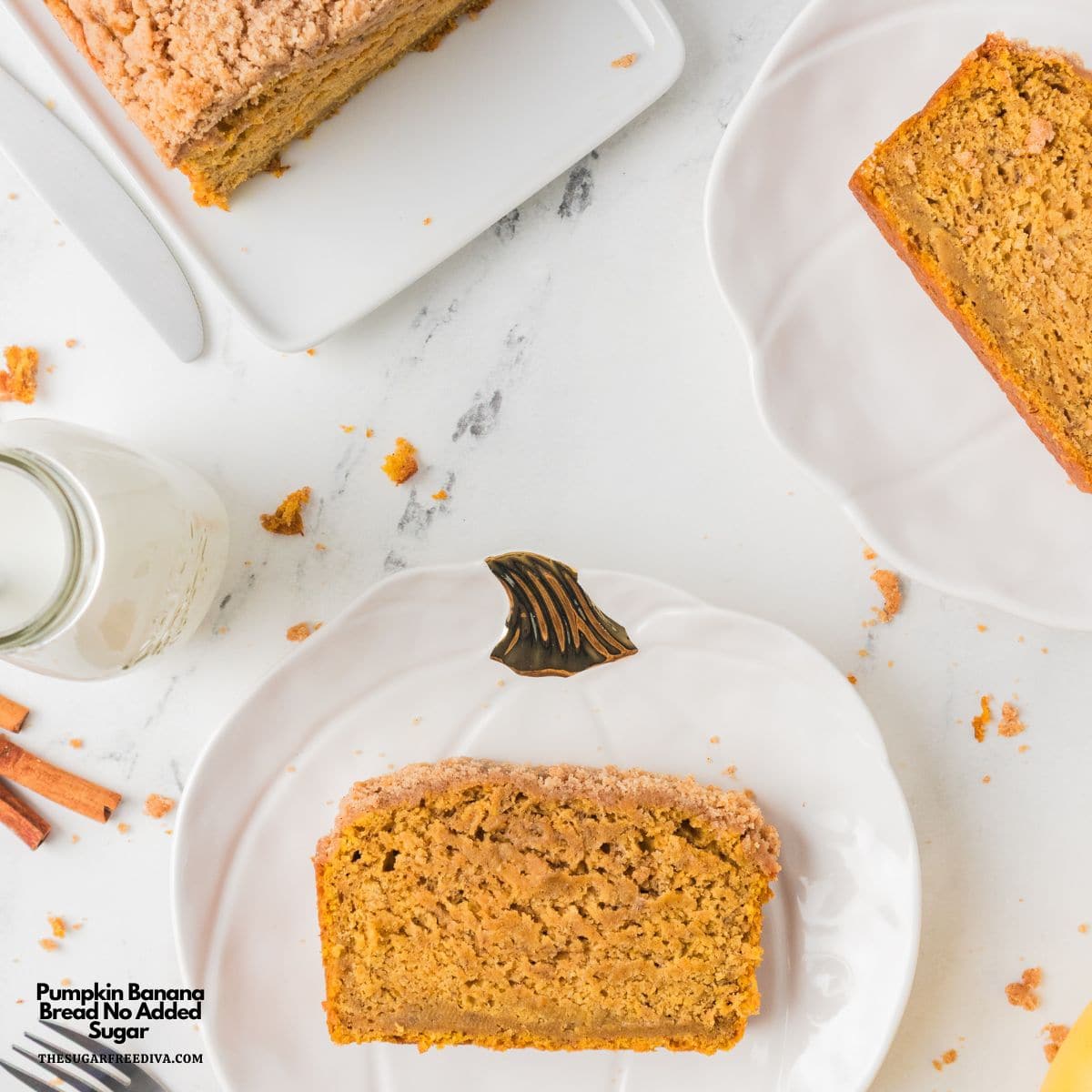 No Added Sugar Pumpkin Banana Bread , a moist and delicious quick bread recipe made with mashed bananas and  pumpkin puree. 