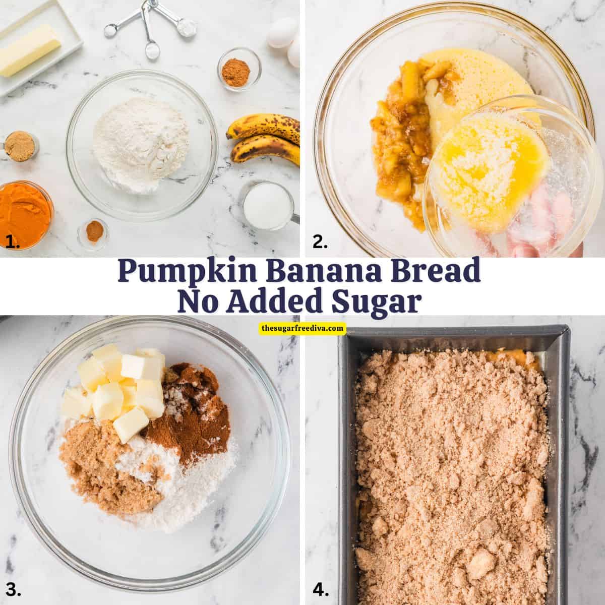 No Added Sugar Pumpkin Banana Bread , a moist and delicious quick bread recipe made with mashed bananas and  pumpkin puree. 