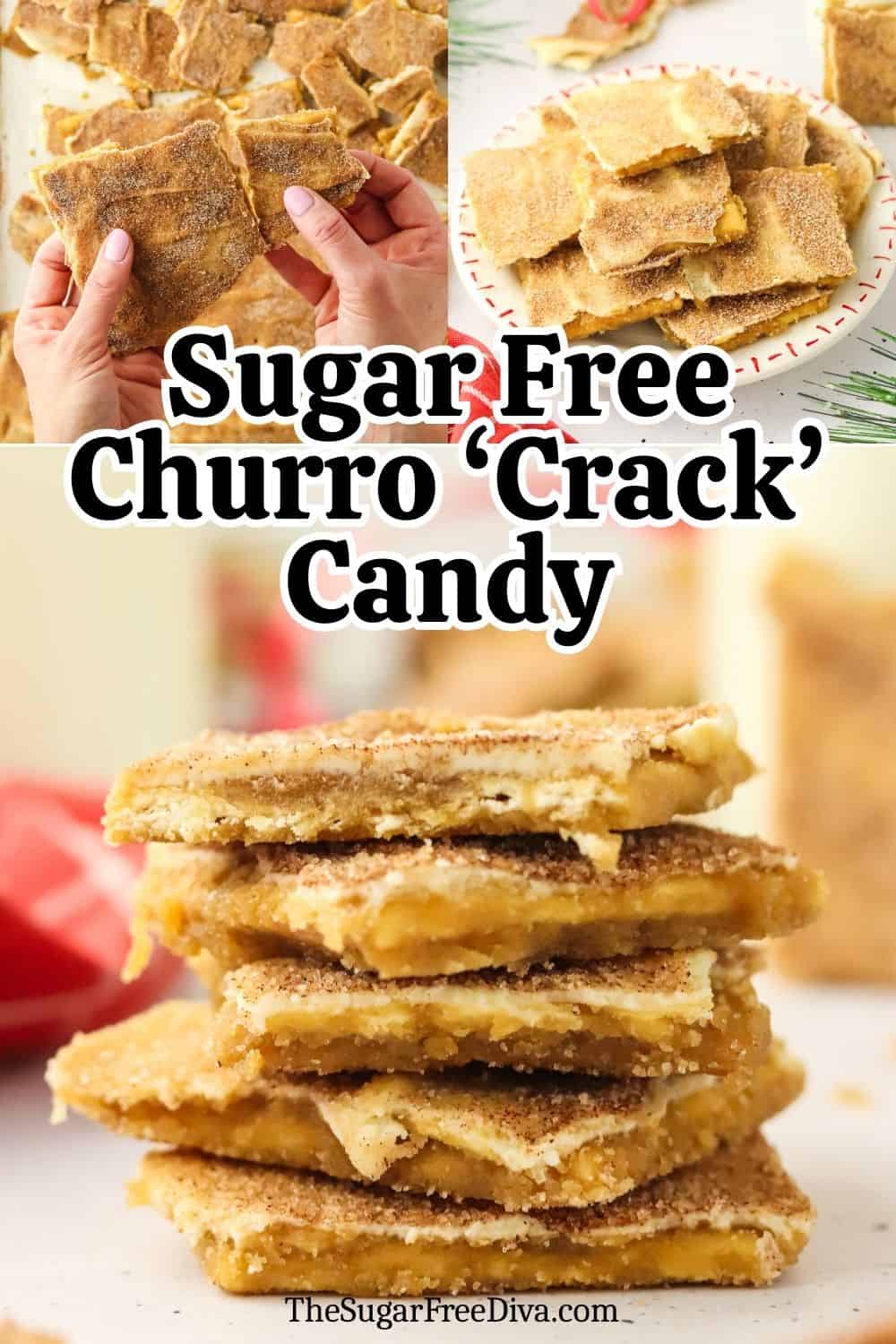 Sugar Free Churro ‘Crack’ Candy, a delicious snack recipe featuring saltine crackers coated with a layer of sweet cinnamon and vanilla chips. 