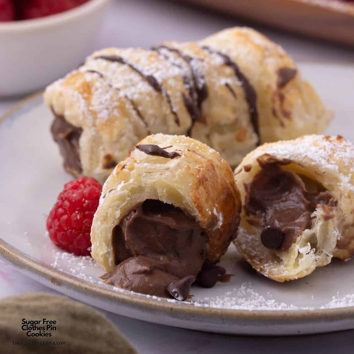 Sugar Free Clothes Pin Cookies, AKA lady locks or cream horns, delicious buttery dough stuffed with chocolate cream. No Added Sugar Recipe. Sugar Free ClothesPin Cookies, AKA lady locks or cream horns, delicious buttery dough stuffed with chocolate cream. No Added Sugar Recipe.