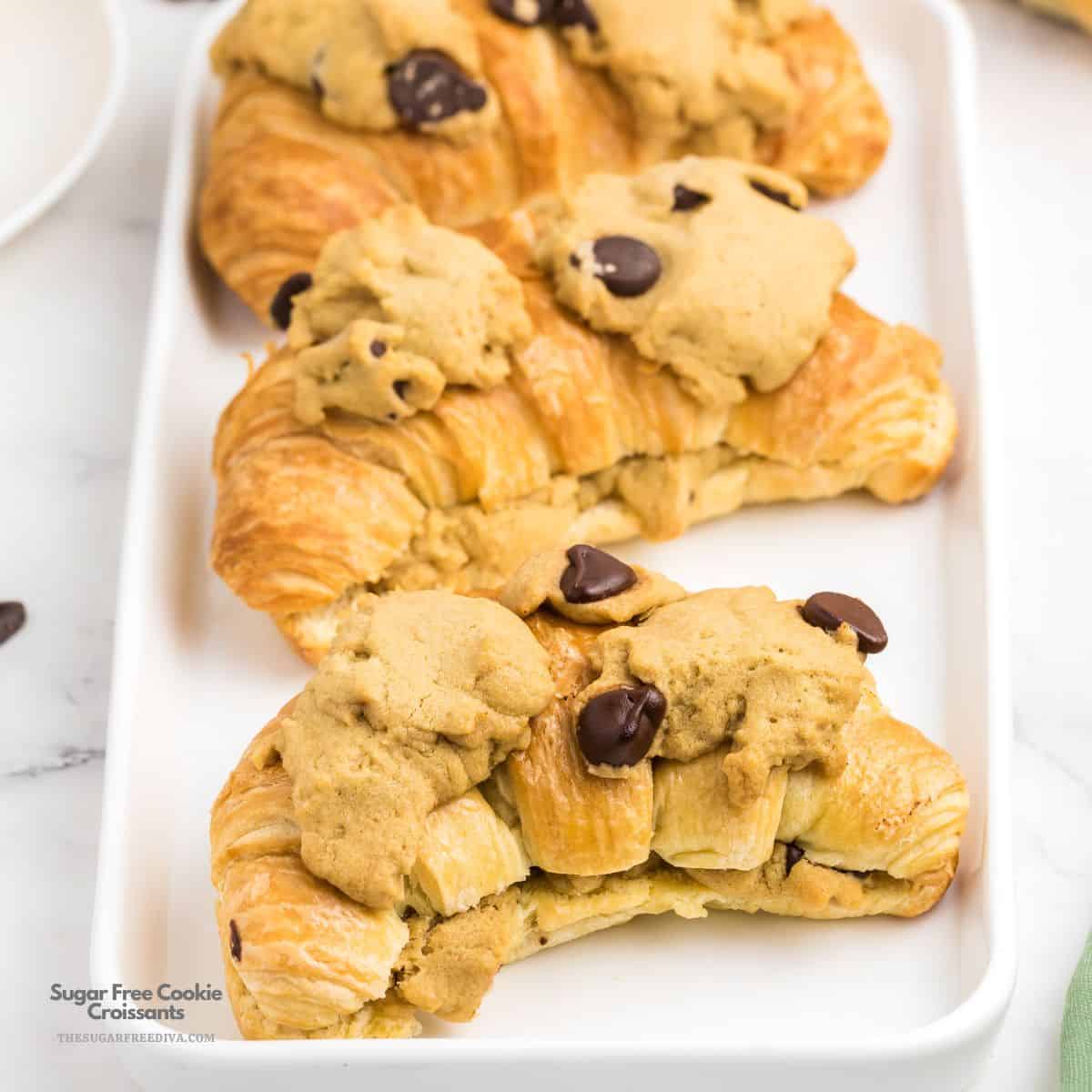 Sugar Free Cookie Croissants, an easy no added sugar recipe featuring croissant rolls stuffed and topped with cookie dough. Sugar Free Cookie Croissants, an easy no added sugar recipe featuring croissant rolls stuffed and topped with cookie dough.