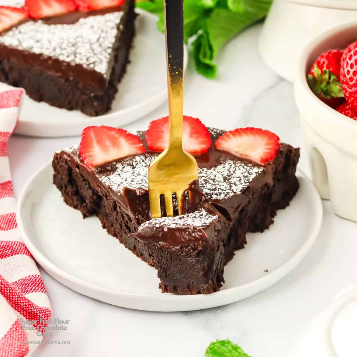 Sugar Free Flour Free Chocolate Cake, a delicious no added sugar dessert for a rich and dense chocolate cake made without flour.