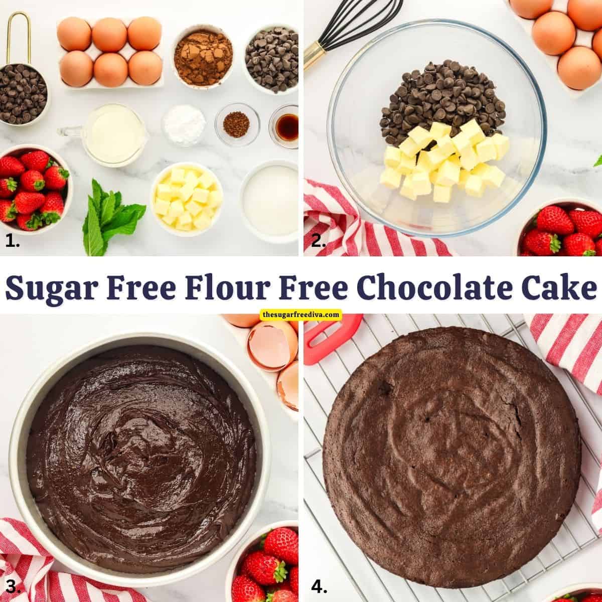 Sugar Free Flour Free Chocolate Cake, a delicious no added sugar dessert for a rich and dense chocolate cake made without flour.