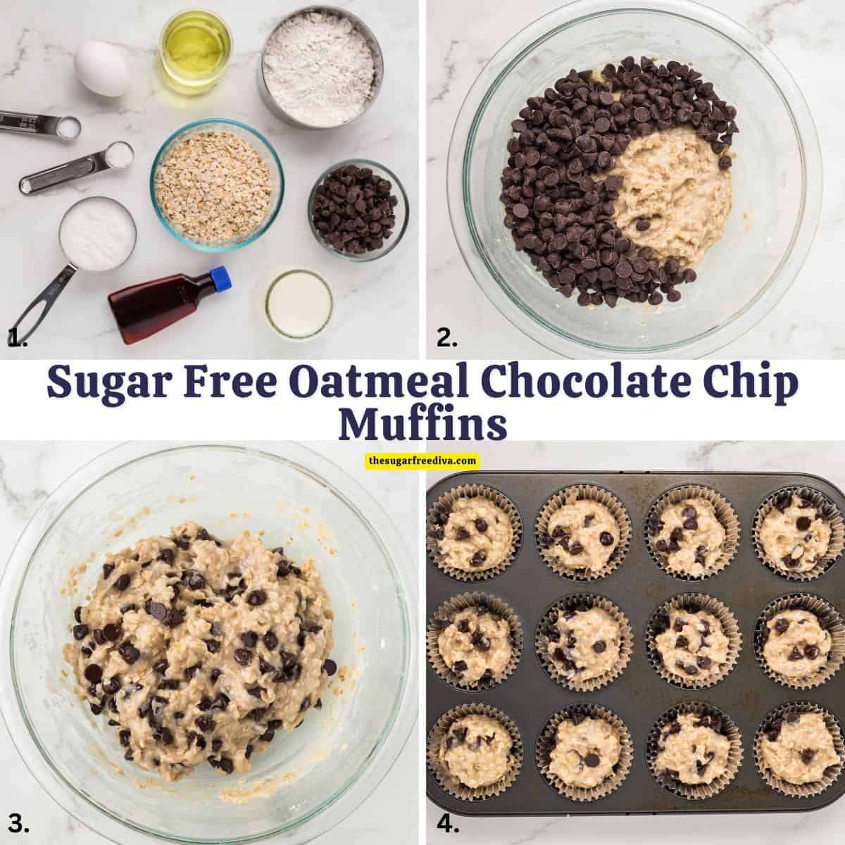Sugar Free Oatmeal Chocolate Chip Muffins, a delicious no added sugar recipe for moist and tender muffins with a burst of chocolate. Sugar Free Oatmeal Chocolate Chip Muffins, a delicious no added sugar recipe for moist and tender muffins with a burst of chocolate.