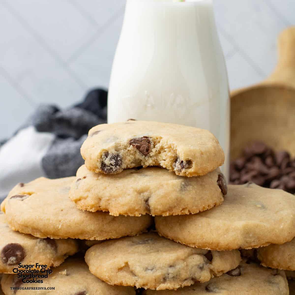 Sugar Free Chocolate Chip Shortbread Cookies, a simple no added sugar recipe for buttery cookies with decadent chocolate chips. Sugar Free Chocolate Chip Shortbread Cookies, a simple no added sugar recipe for buttery cookies with decadent chocolate chips.