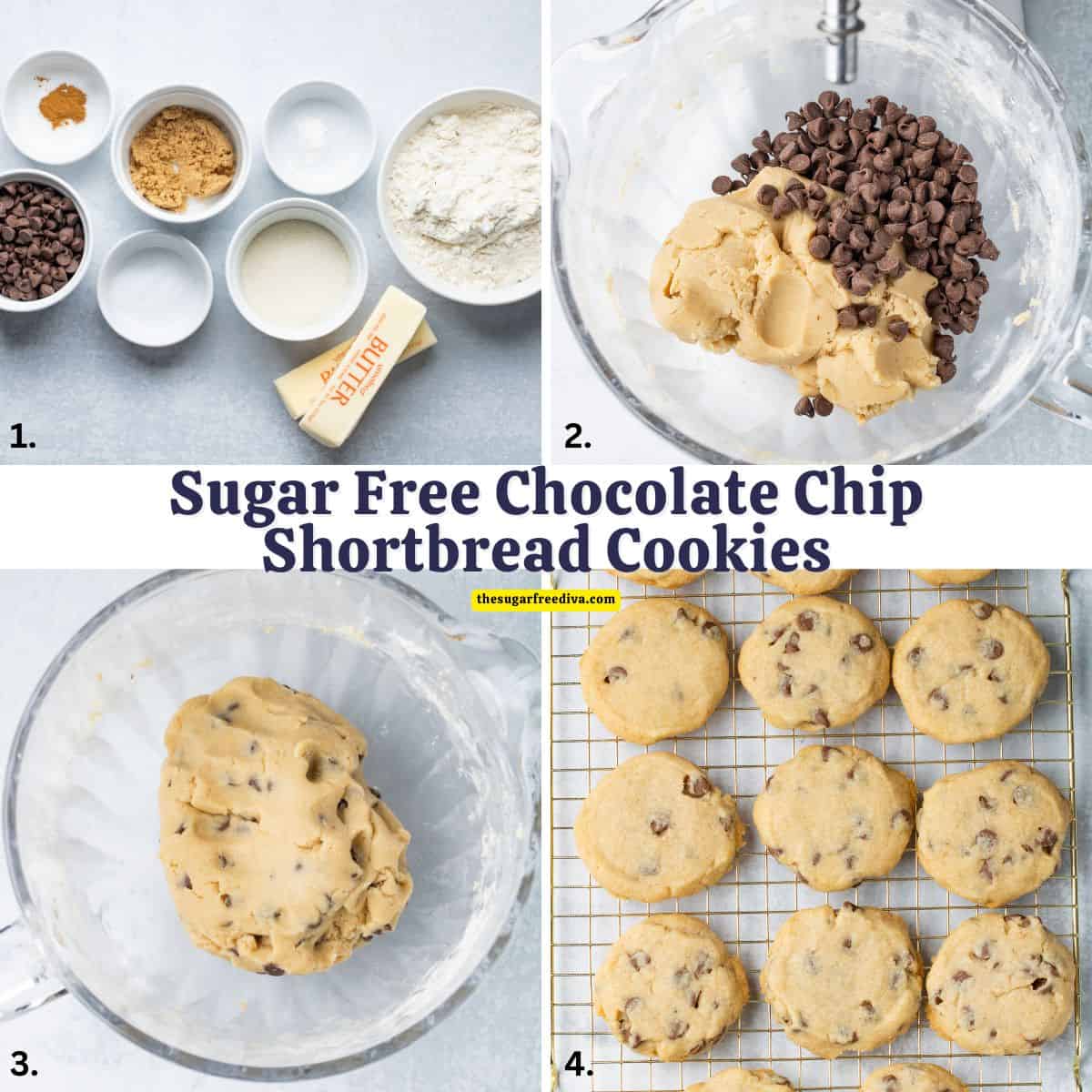 Sugar Free Chocolate Chip Shortbread Cookies, a simple no added sugar recipe for buttery cookies with decadent chocolate chips. Sugar Free Chocolate Chip Shortbread Cookies, a simple no added sugar recipe for buttery cookies with decadent chocolate chips.