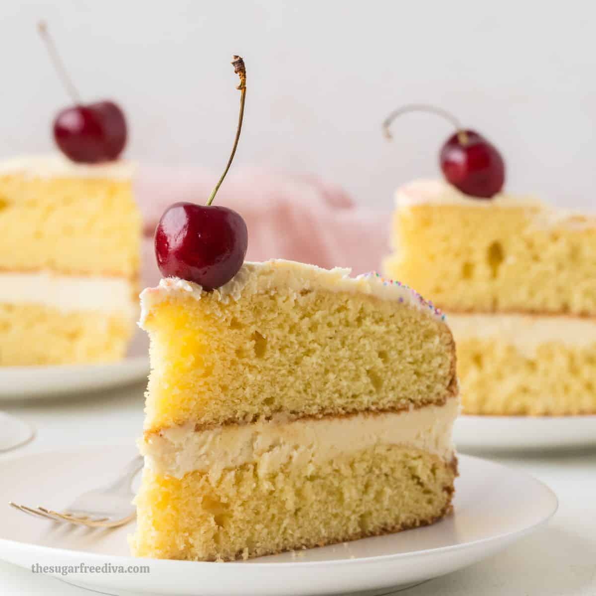 Sugar Free Yellow Cake, a classic dessert recipe for a moist and tender cake topped with Buttercream Frosting. No Added Sugar Recipe. Sugar Free Yellow Cake, a classic dessert recipe for a moist and tender cake topped with Buttercream Frosting. No Added Sugar Recipe.