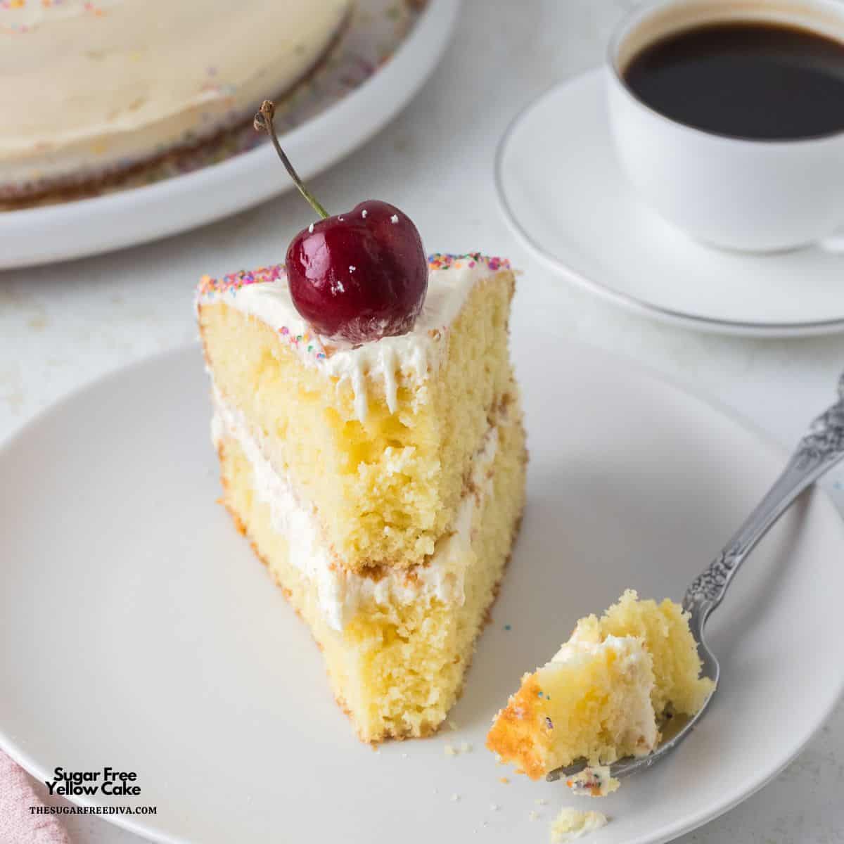 Sugar Free Yellow Cake, a classic dessert recipe for a moist and tender cake topped with Buttercream Frosting. No Added Sugar Recipe. Sugar Free Yellow Cake, a classic dessert recipe for a moist and tender cake topped with Buttercream Frosting. No Added Sugar Recipe.