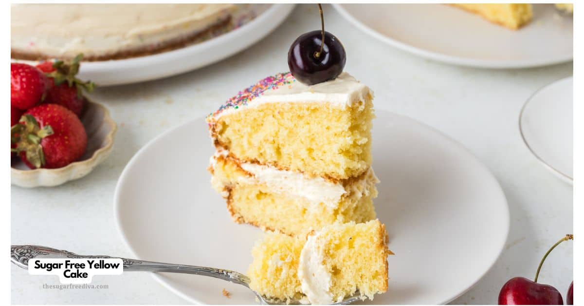 Sugar Free Yellow Cake, a classic dessert recipe for a moist and tender cake topped with Buttercream Frosting. No Added Sugar Recipe. Sugar Free Yellow Cake, a classic dessert recipe for a moist and tender cake topped with Buttercream Frosting. No Added Sugar Recipe.