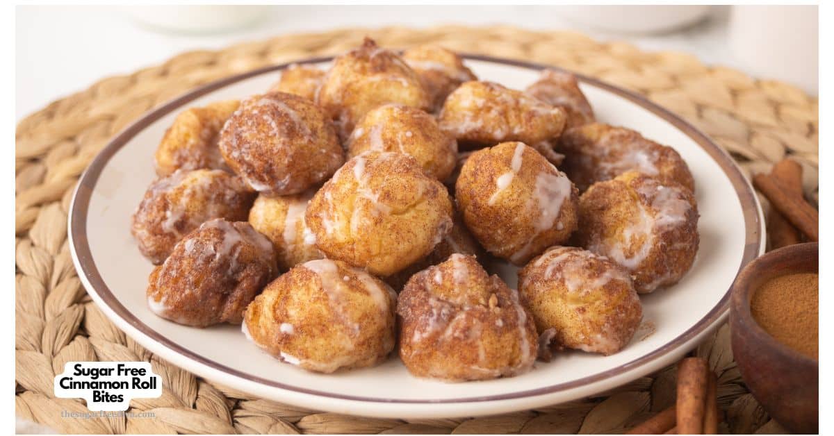 Sugar Free Cinnamon Roll Bites, an easy no added sugar recipe made from scratch featuring fluffy bites of dough coated with glaze. Sugar Free Cinnamon Roll Bites, an easy no added sugar recipe made from scratch featuring fluffy bites of dough coated with glaze.