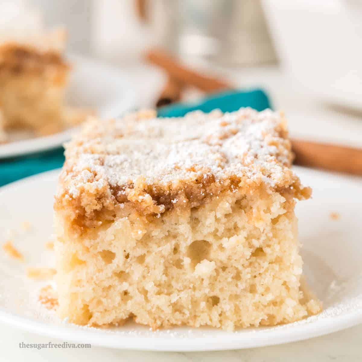 No Added Sugar Crumb Cake, a delicious no added sugar dessert recipe featuring a buttery cake topped with a cinnamon crumb topping. No Added Sugar Crumb Cake, a delicious no added sugar dessert recipe featuring a buttery cake topped with a cinnamon crumb topping.